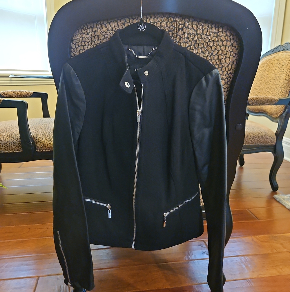 Black Rivet Black Jacket with Faux Leather Sleeves